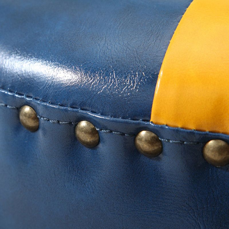 Modern Round Ottoman Color Block Leather Round Ottoman With Nailhead Trim