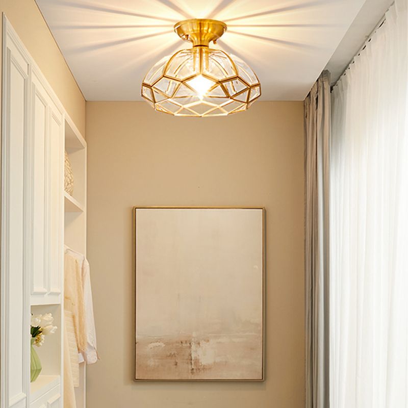 1 Light Semi-Flush Ceiling Light Traditional Glass Ceiling Mount Lamp for Bedroom