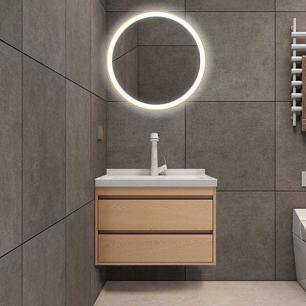 Wall Mount Vanity Mirror Single Sink Rectangle Door Wood Vanity with Drawers