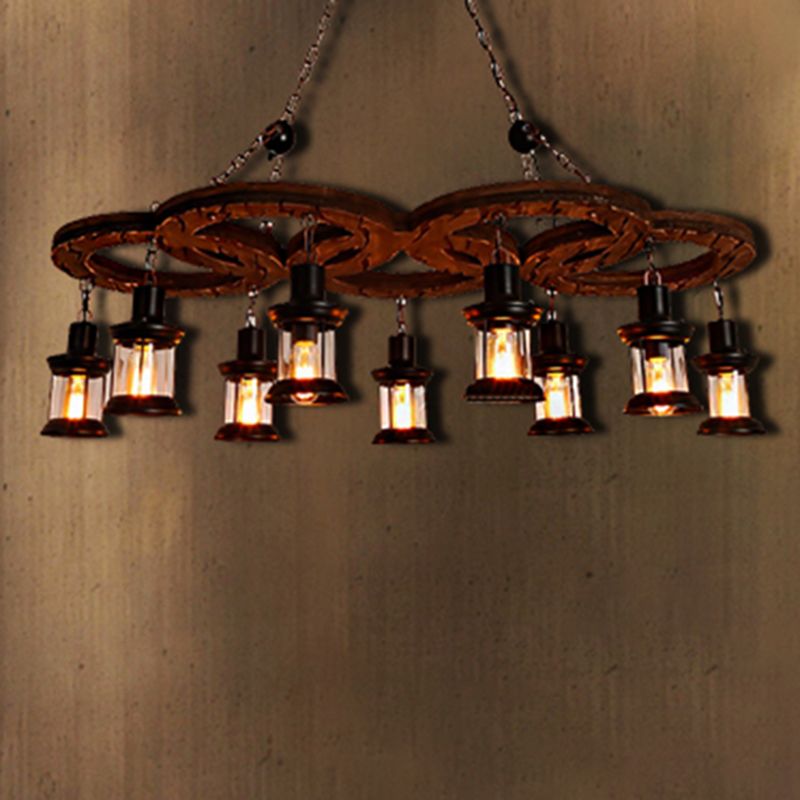 Lanterne en verre transparent lustre lustre côtier multi-léger éclairage pendentif salon en noir avec étagère en bois