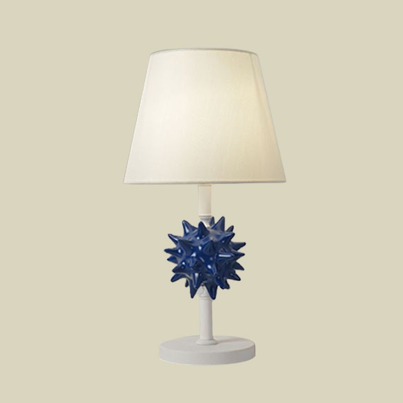 Resin Sea Urchin Night Table Lamp Cartoon Single Bulb Sky Blue/Gold/Dark Blue Nightstand Light with Barrel Fabric Shade for Bedside