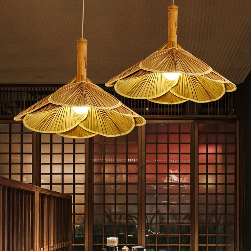 Lámpara colgante en forma de ventilador Asia Bamboo 1 Cosculante de comedor de comedor ligero en madera
