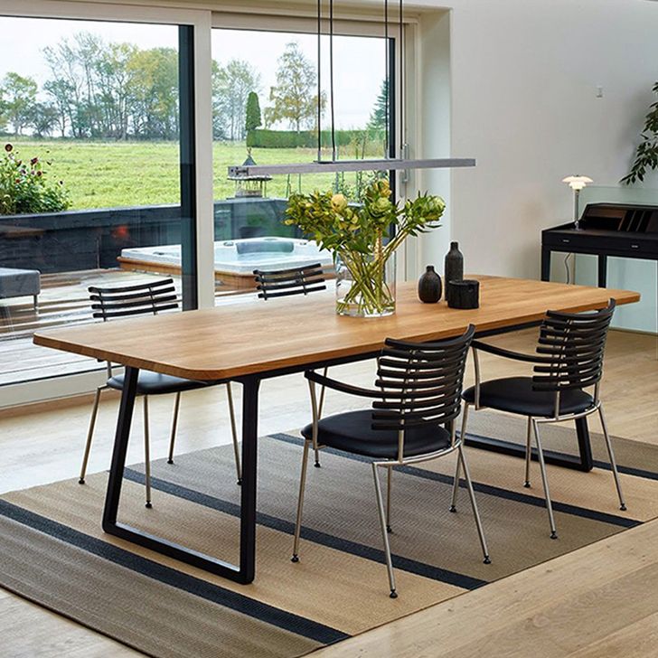 Rectangle Sled Base Industrial Table Wood Color Fixed Table of Solid Wood
