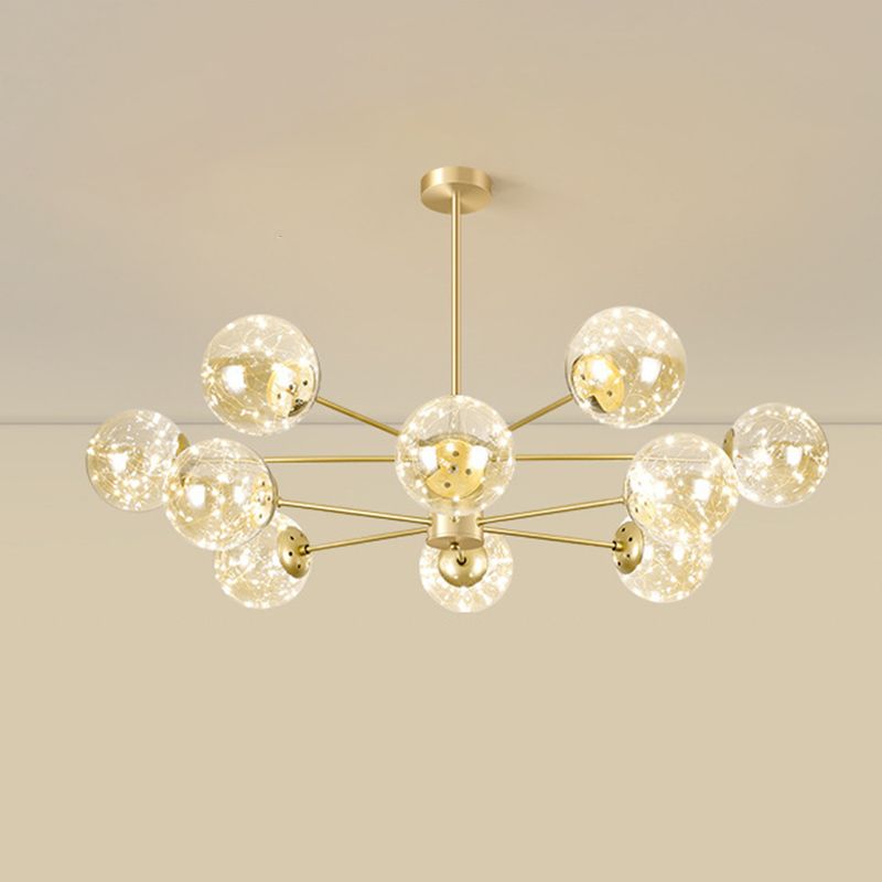 Radial LED Chandelier Light Contemporary Metallic Living Room Pendant Light with Globe Clear Glass Shade in Gold