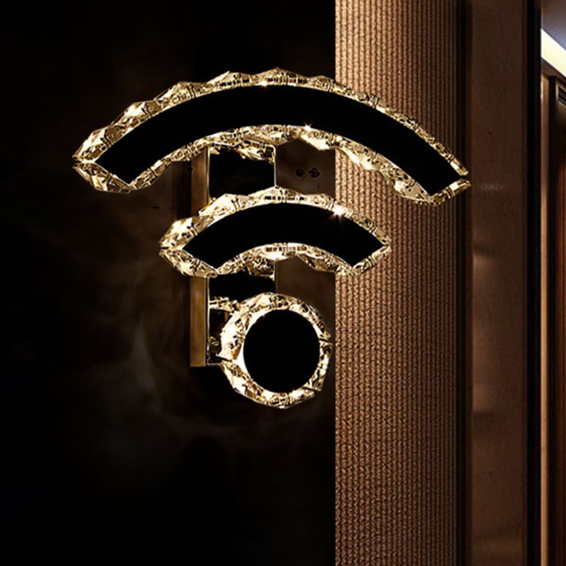 WIFI-Shape Sconce Lighting Nordic Crystal LED Nickel Wall Lamp Fixture in Warm/White Light for Bedside