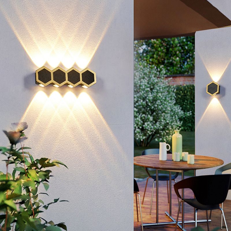 Gold & Black Modern Wall Flush Mount Honeycomb Shape Metal Wall Light