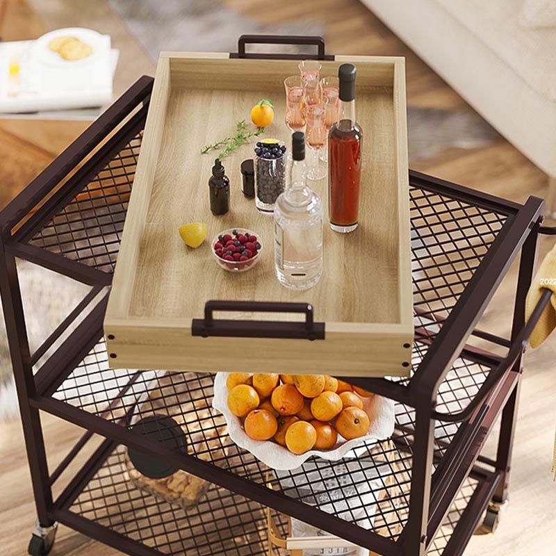 Modern Style Metal Prep Table 31.5"H Rolling Wood Prep Table with Open Storage