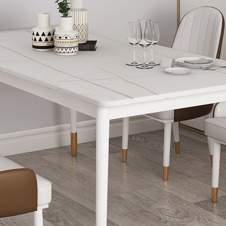 Modern White Iron Dinette Set 1/2/5/7 Pieces Rectangle Sintered Stone Top Dining Table Set