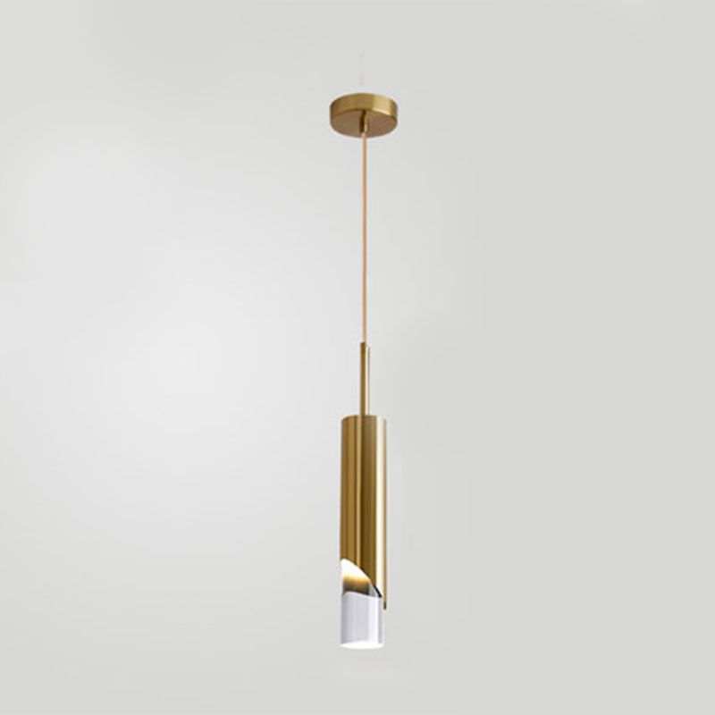 Apparecchiatura cilindrica moderna a sospensione della lampada appesa acrilica in finitura dorata