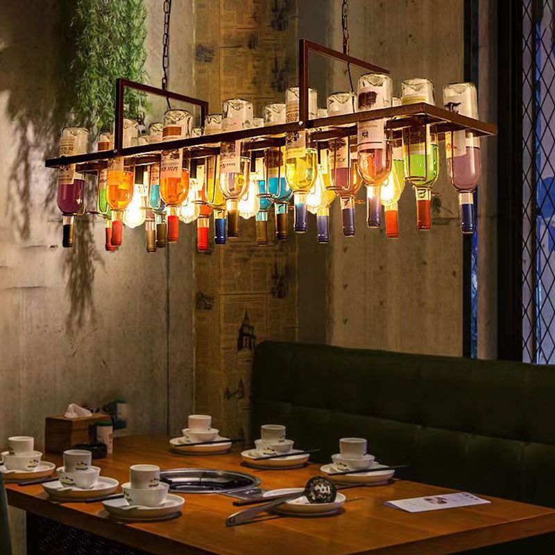 Industrial Style Hanging Lamp Iron Island Light for Dining Table (Included Wine Bottle)