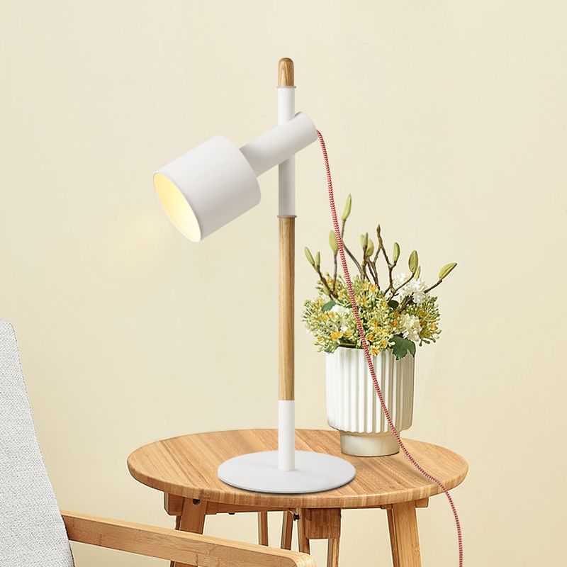Contemporary 1 Head Nightstand Lamp White Cylinder Reading Book Light with Metal Shade