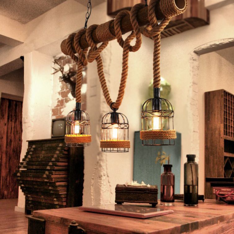 Rope Island Pendant Industrial Style Island Light Fixtures for Living Room