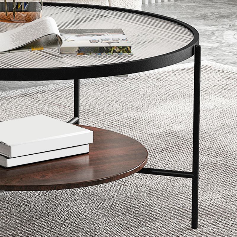 Glass Top 4 Legs Coffee Table Modern Round Cocktail Table in Black/Gold