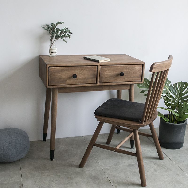 Contemporary Make-up Vanity with Drawers in Brown Solid Wood