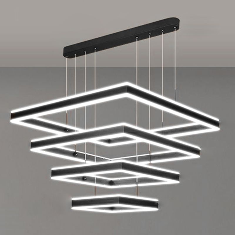Modern Square Chandelier Light Fixtures Multi-Tier Hanging Pendant Lamps for Living Room
