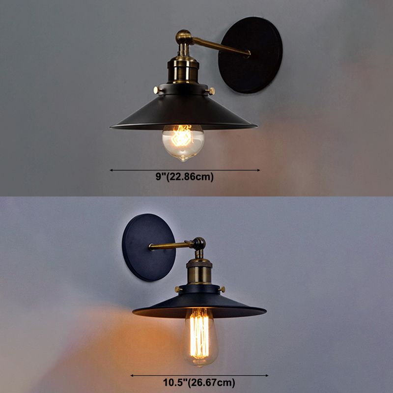 Tapered Cape Shade 1-Light Industrial Style Metal Wall Lighting in Black