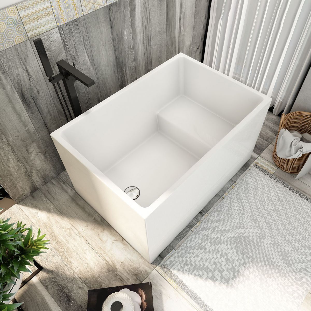 Bathroom Modern Acrylic Small Tub with Left-Hand Drain Bathtub