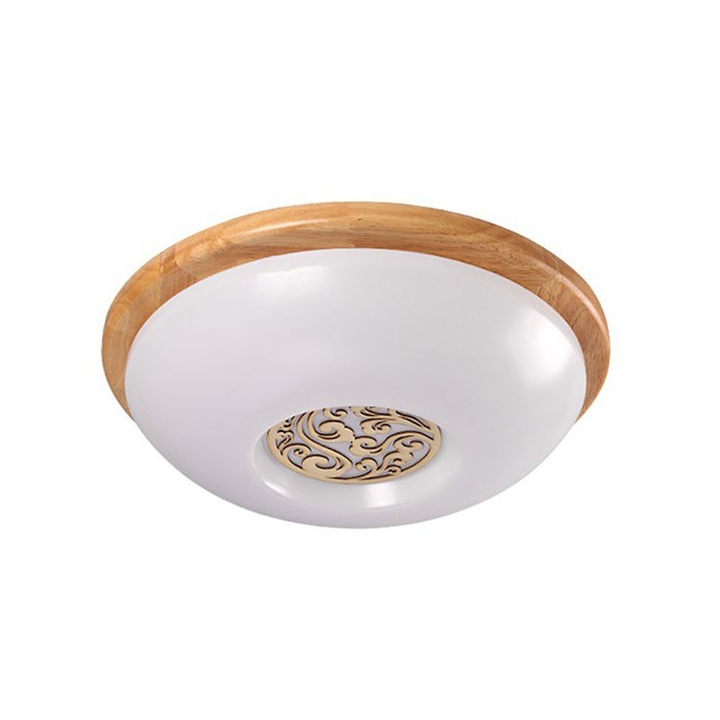 Wood Bowl Ceiling Flush Mount Modern 14"/16"/18" W LED Acrylic Flushmount Lighting with Swirl Floral Carve, Warm/White Light