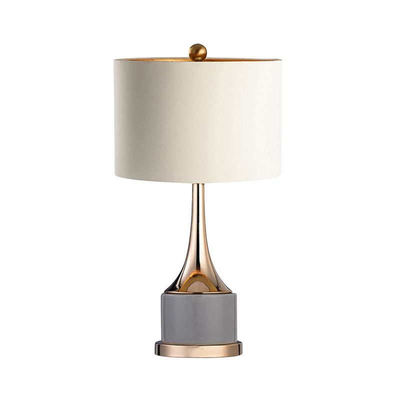 Grijze/witte cilinder nachttafel licht eigentijdse 1-bulb stof nachtkastje verlichting voor woonkamer