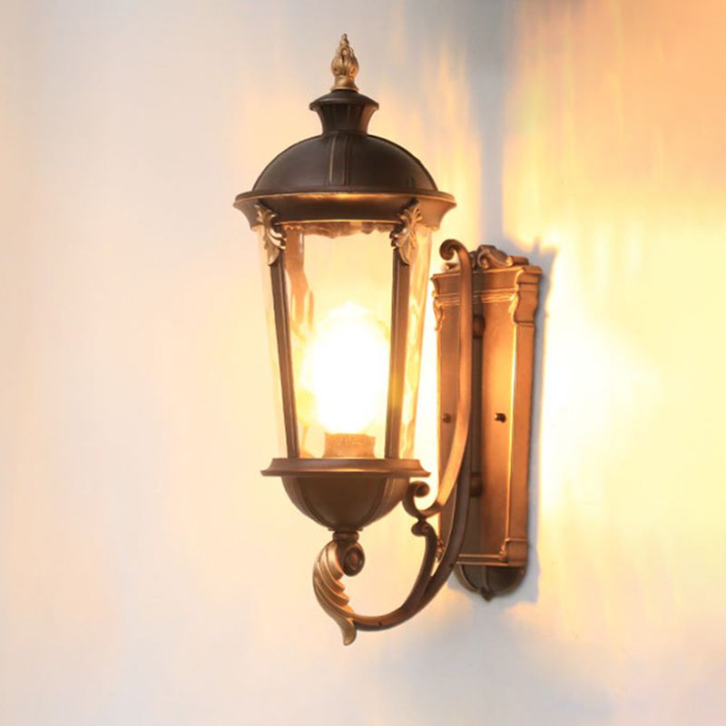 1-Light Water Glass Sconce Lamp Lodges Dark Coffee Urn Outdoor Wall Mount Light Fixture
