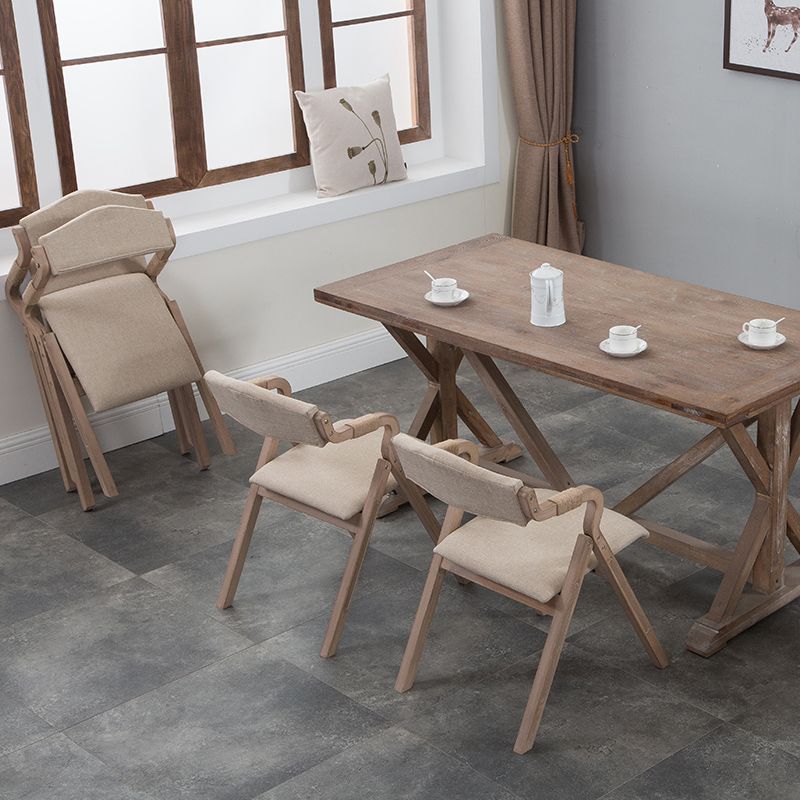 Country Style Foldable Dining Armchair Open Back Upholstered Arm Chairs
