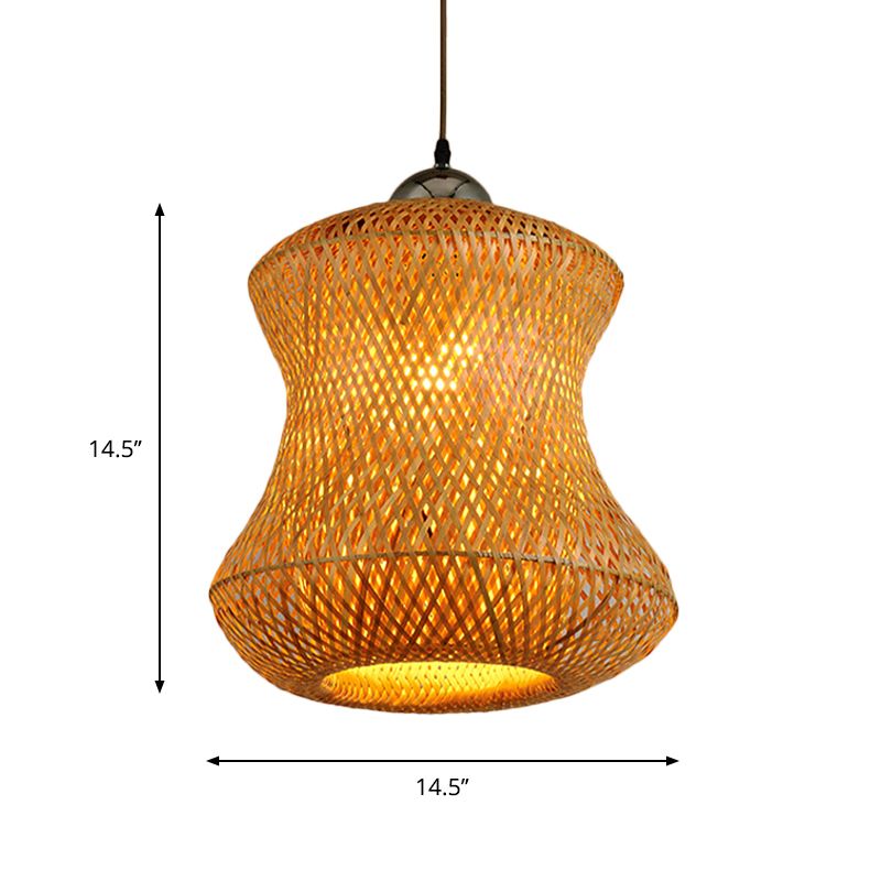 1 Bulb Tearoom Ceiling Light Asian Coffee Pendant Light Fixture with Handcrafted Bamboo Shade