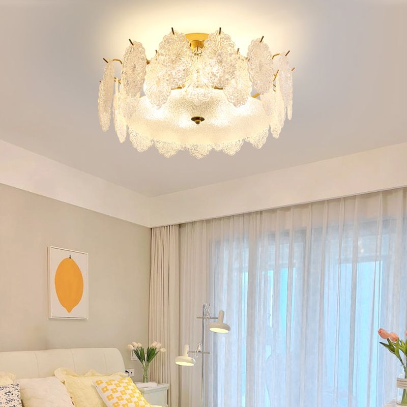 Multi Lights Ceiling Mount Light Modern Style Round with Glass Shade for Bedroom