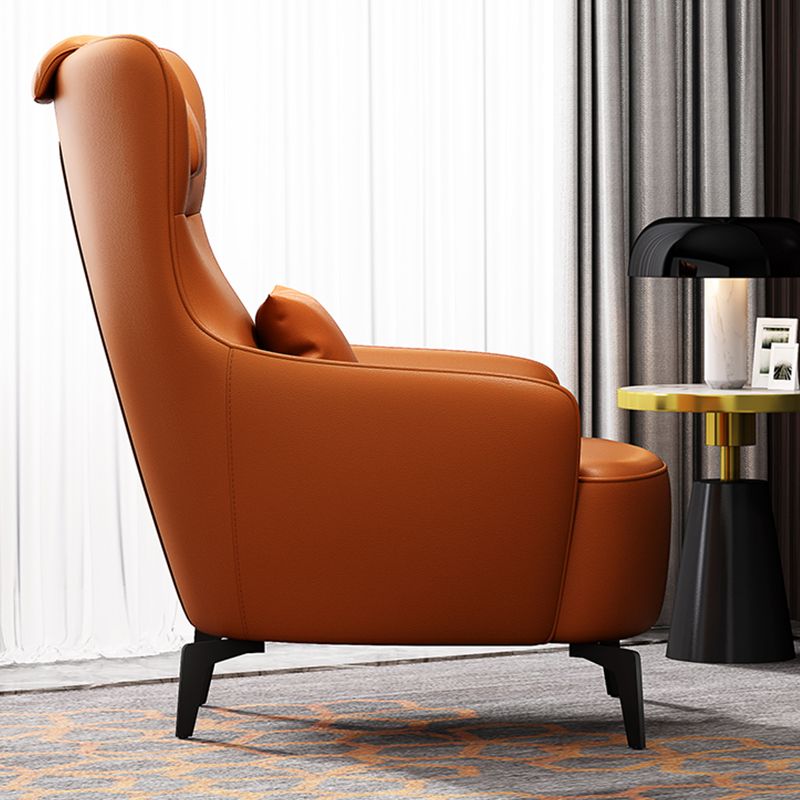 Contemporary Orange Accent Armchair with Solid Wood Frame and Metal Legs