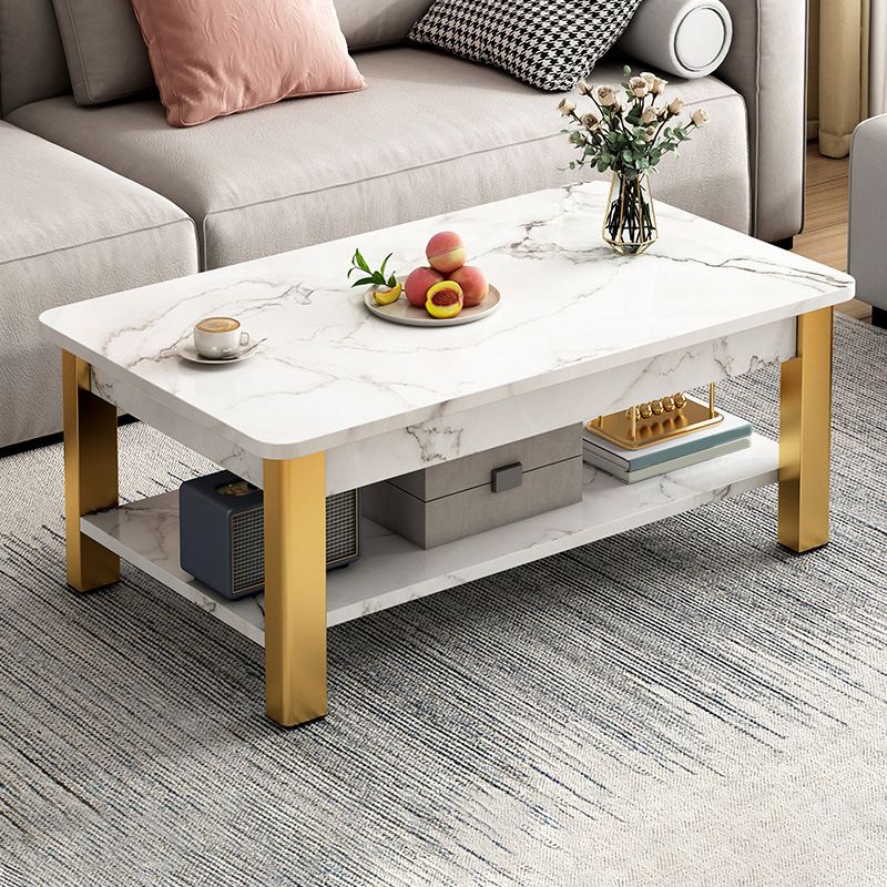 Modern Metal 4 Legs Cocktail Table Marble Rectangle Coffee Table