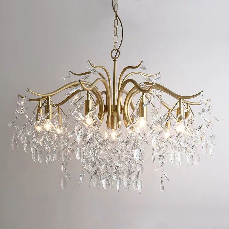 Crystal Branches Chandelier Light Fixture Rustic Living Room Pendant Chandelier in Gold