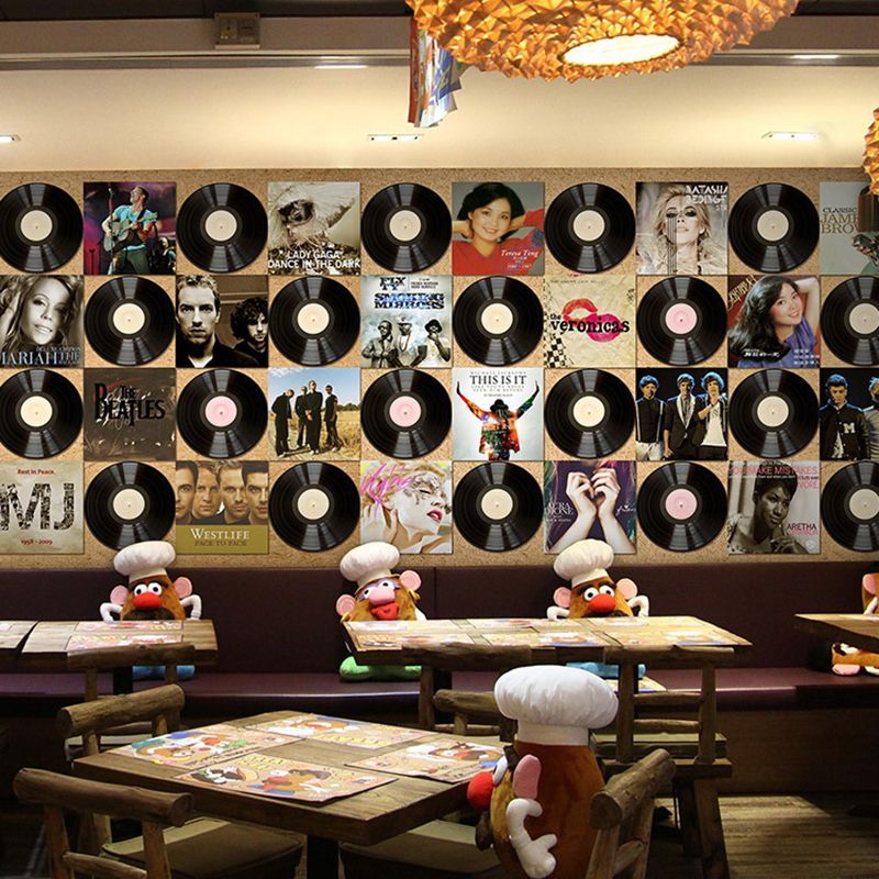 Decorative Cassette and Grid Mural Wallpaper Non-Woven Fabric Nostalgic Wall Covering for Bar