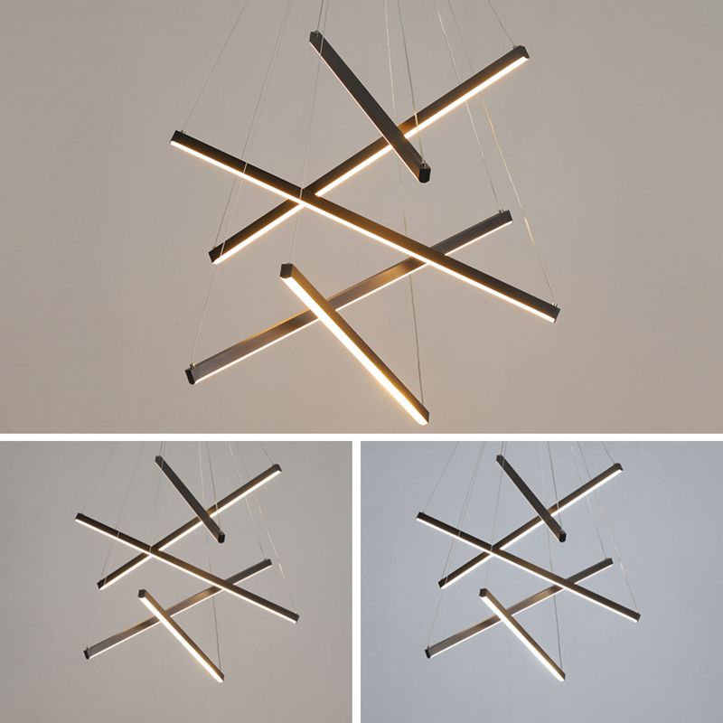 Zwarte sticks led kroonluchter licht nieuwheid minimalistische metalen suspensielamp voor lobby