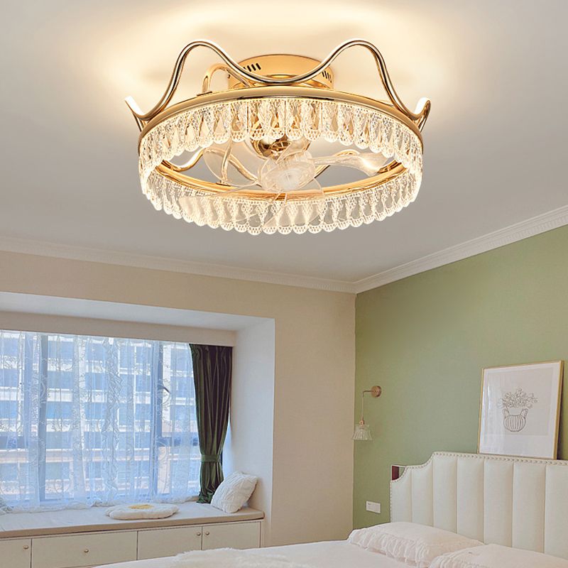 7-Blade LED Golden Ceiling Fan Contemporary Fan with Light for Bedroom
