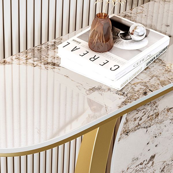 Stone Half Moon Accent Table 1-shelf 31.5" Tall Console Table for Hall