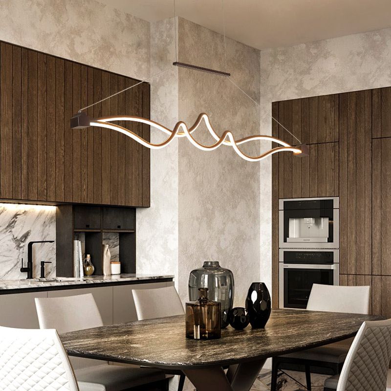 Coffee Twisting Hanging Light Fixture Contemporary LED Acrylic Ceiling Pendant Light