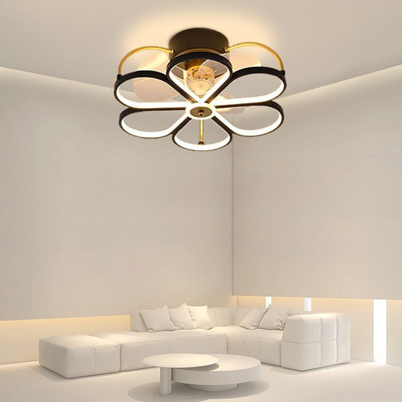 3-Blade LED Ceiling Fan Contemporary Black/Golden Fan with Light for Foyer