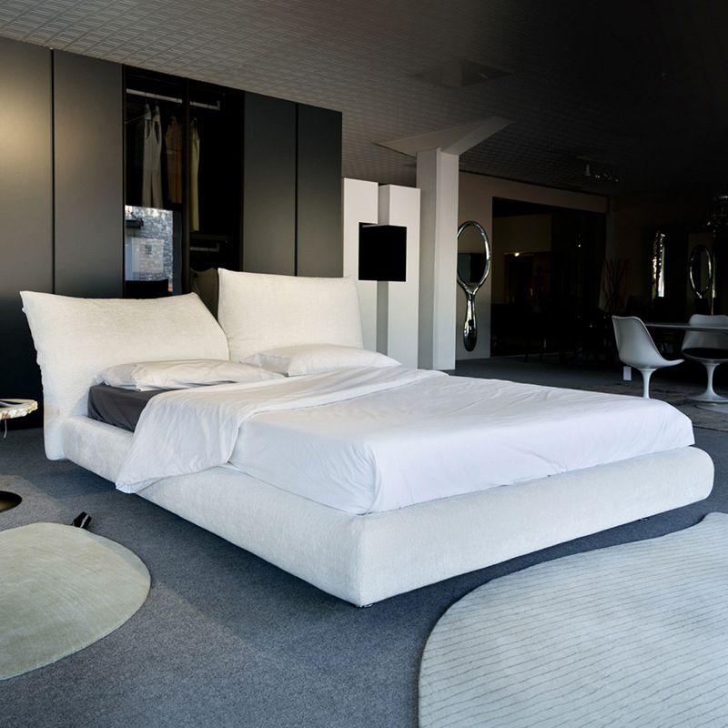 Modern Standard Bed Arched Shape Upholstered Headboard Standard Bed