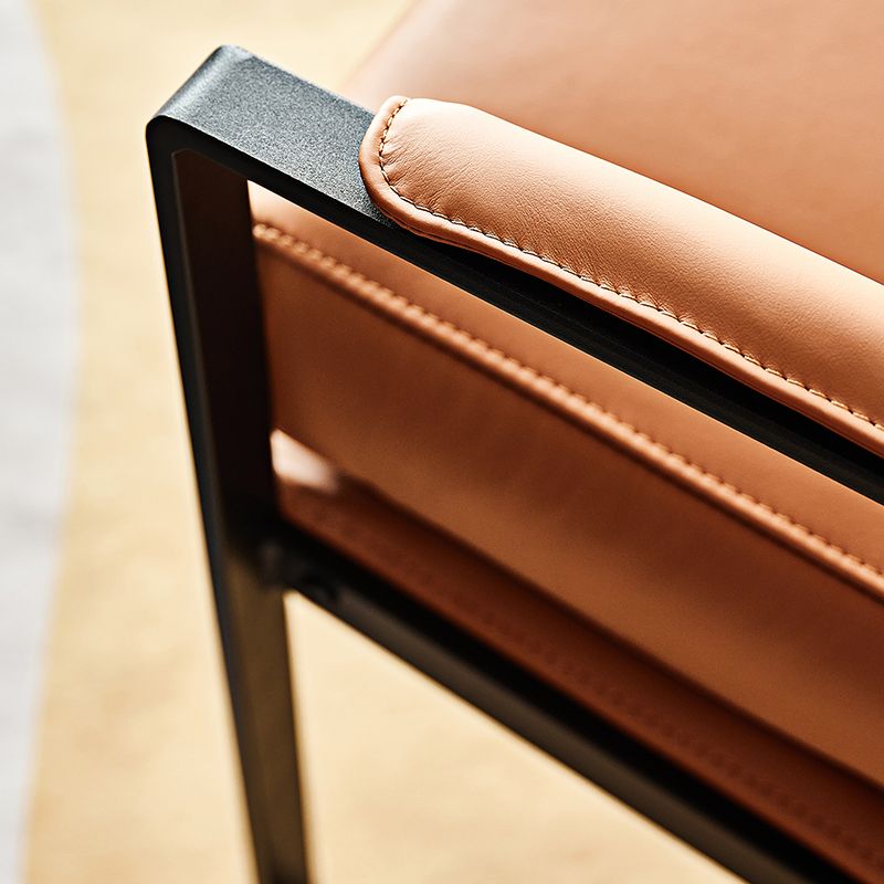 Orange Leather Lounge Chair Arms Included Chair for Living Room