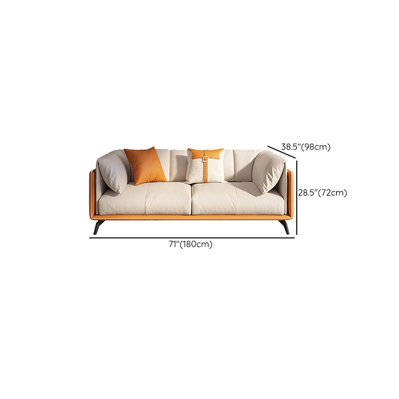 Contemporary Faux Leather Sofa with Tuxedo Arm in Orange and White