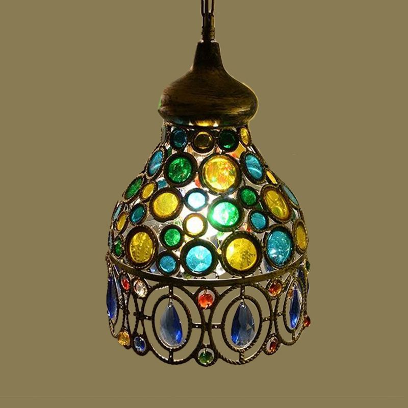 Hollow Restaurant Suspension Lighting Decorative 1 Bulb Green Hanging Pendant Light