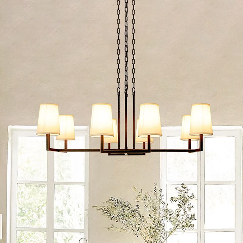 Blanc 6 bulbes suspendus lustre classique tissu conique pendule de pendule pour le salon