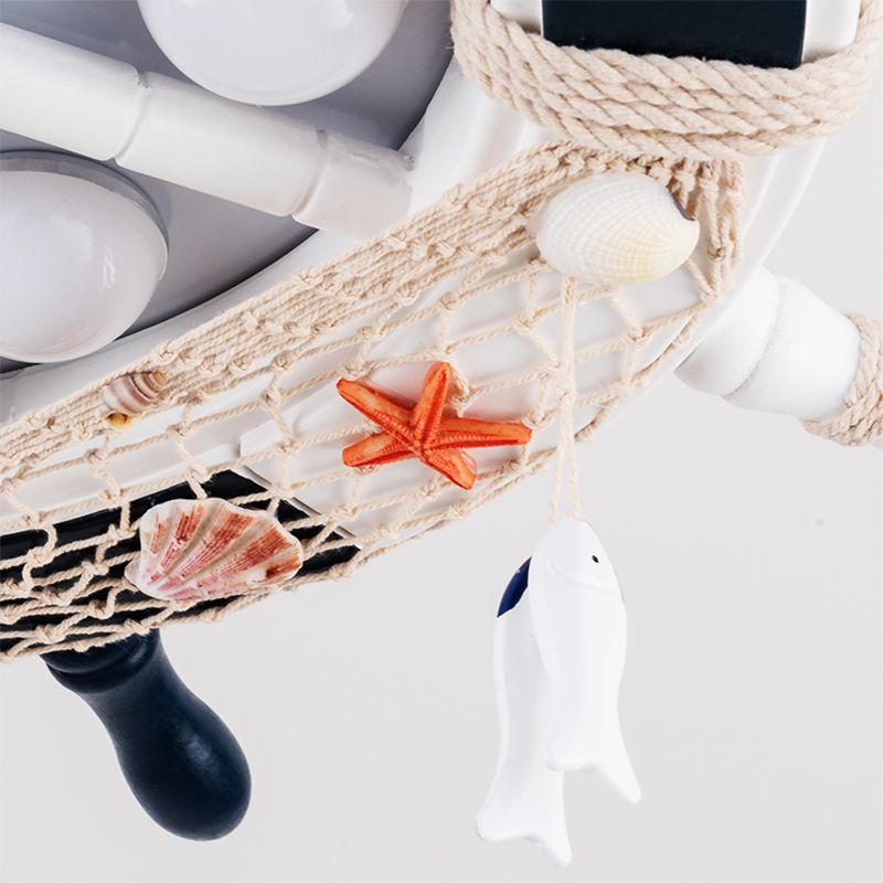 Remote Control Rudder Semi Flush Mount Mediterranean Metal Kids Bedroom LED Pendant Fan Light