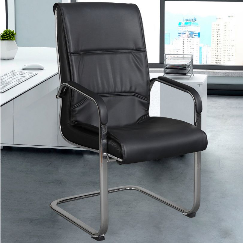 Modern Mid-back Office Chair No Wheels Upholstered Arm Chair