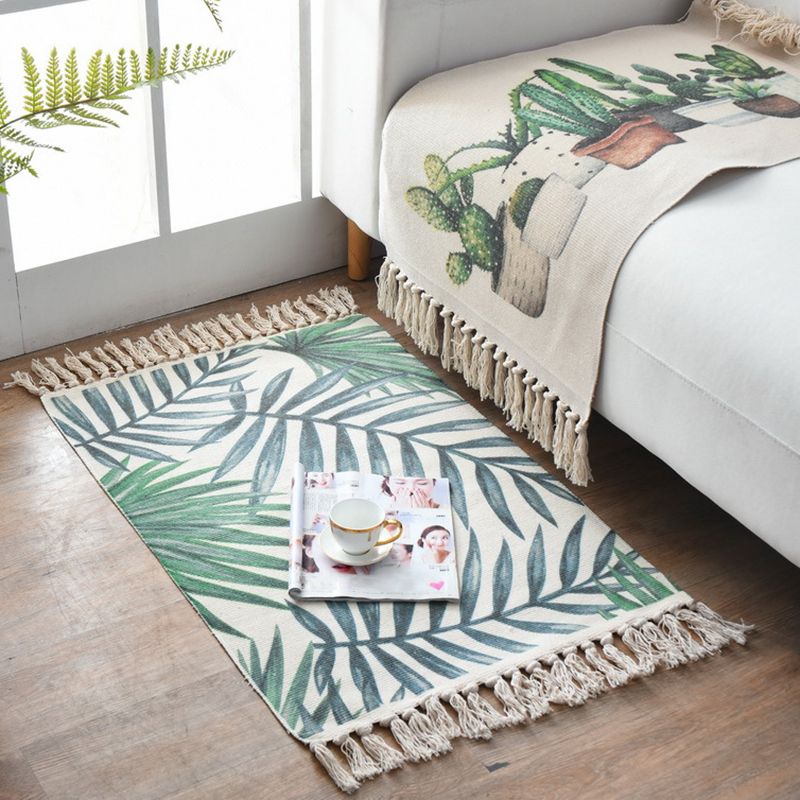 Western Bedroom Rug Multi-Colored Geometric Print Carpet Cotton Blend Machine Washable Easy Care Rug with Fringe