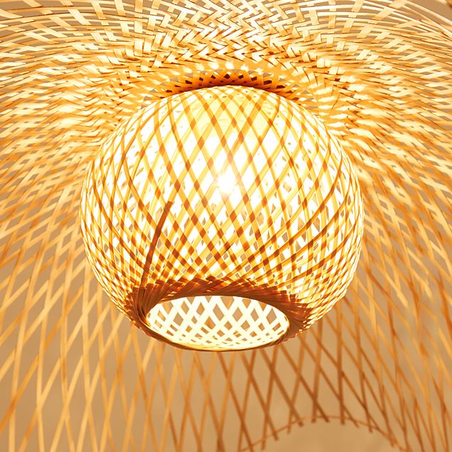 Beige Asia Pendulum Light Rattan 1-Light Hanging Ceiling Light for Dining Room