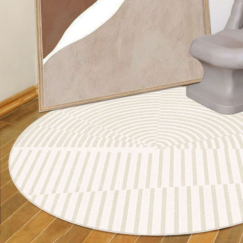 Beige Modern Area Rug Stripe Pattern Polyester Area Carpet Non-Slip Backing Rug for Living Room