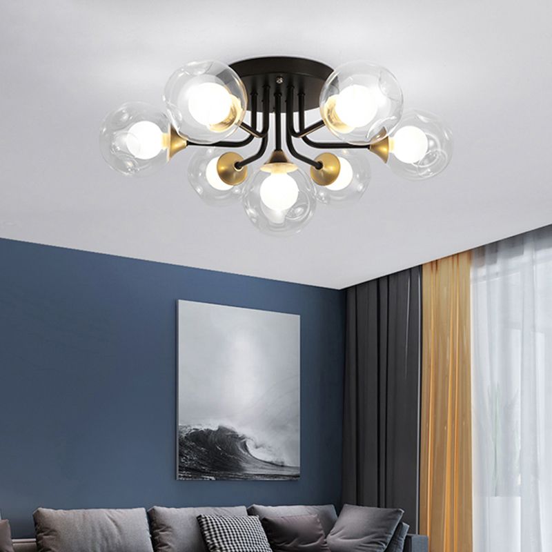 Bubble Glass Ceiling Lighting Contemporary Semi Flush Light Fixture for Living Room