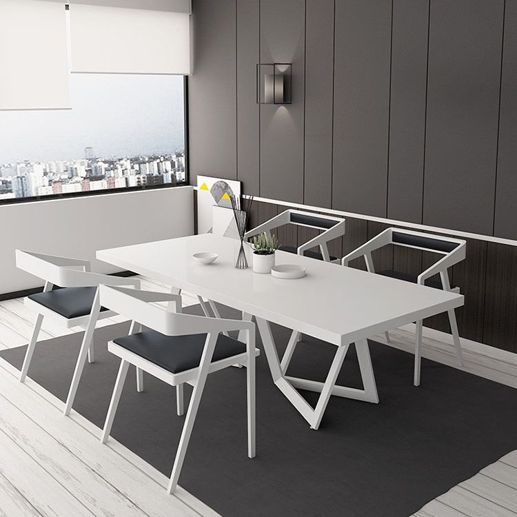 Mesa de comedor rectangular de estilo industrial, mesa fija con tapa blanca y madera maciza