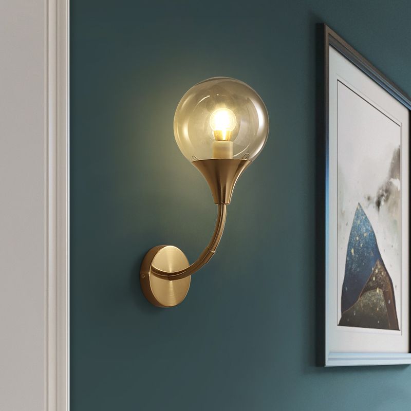Amber Bare Ball Wall Sconce Retro Style Single Closed Glass Wall Mounted Light Fixture