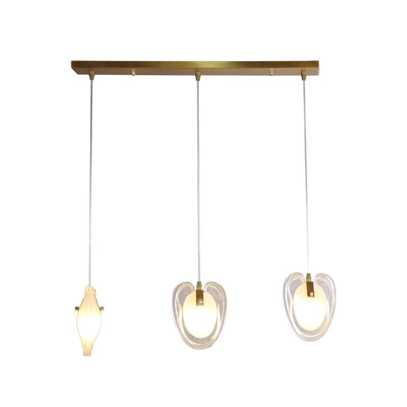 Luz de techo de forma de corazón de latón Luz de lámpara de vidrio transparente moderno de 3 luces con dosel lineal